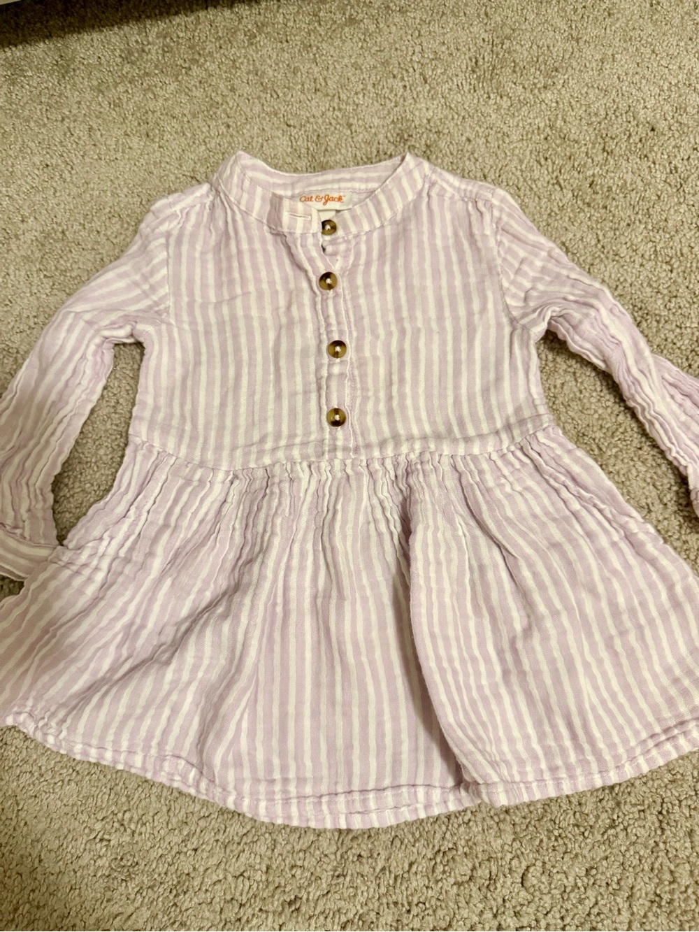 Cat & Jack Lavender and White Striped Long-Sleeve Twirl Dress